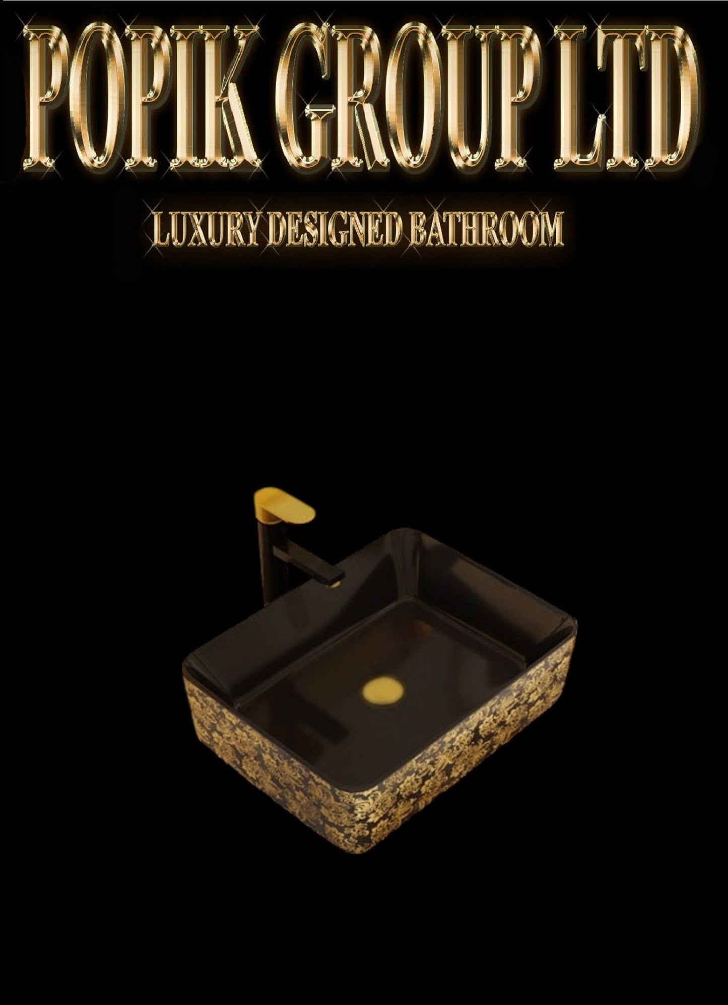 Black Ceramic Vanity Sink: Gold Floral Countertop Wash Basin - POPIKGROUP