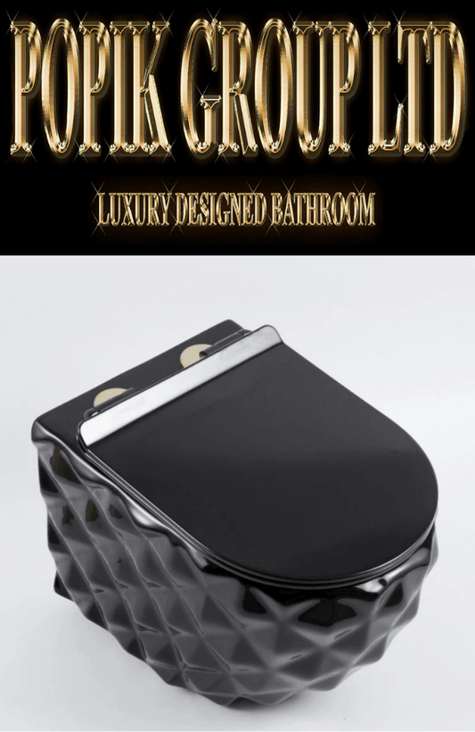 Luxury Black Diamond Wall - Hung Toilet — Designer Matte Black Ceramic Wall Mounted WC Suite - Wall - Hung Toilet - POPIKGROUP
