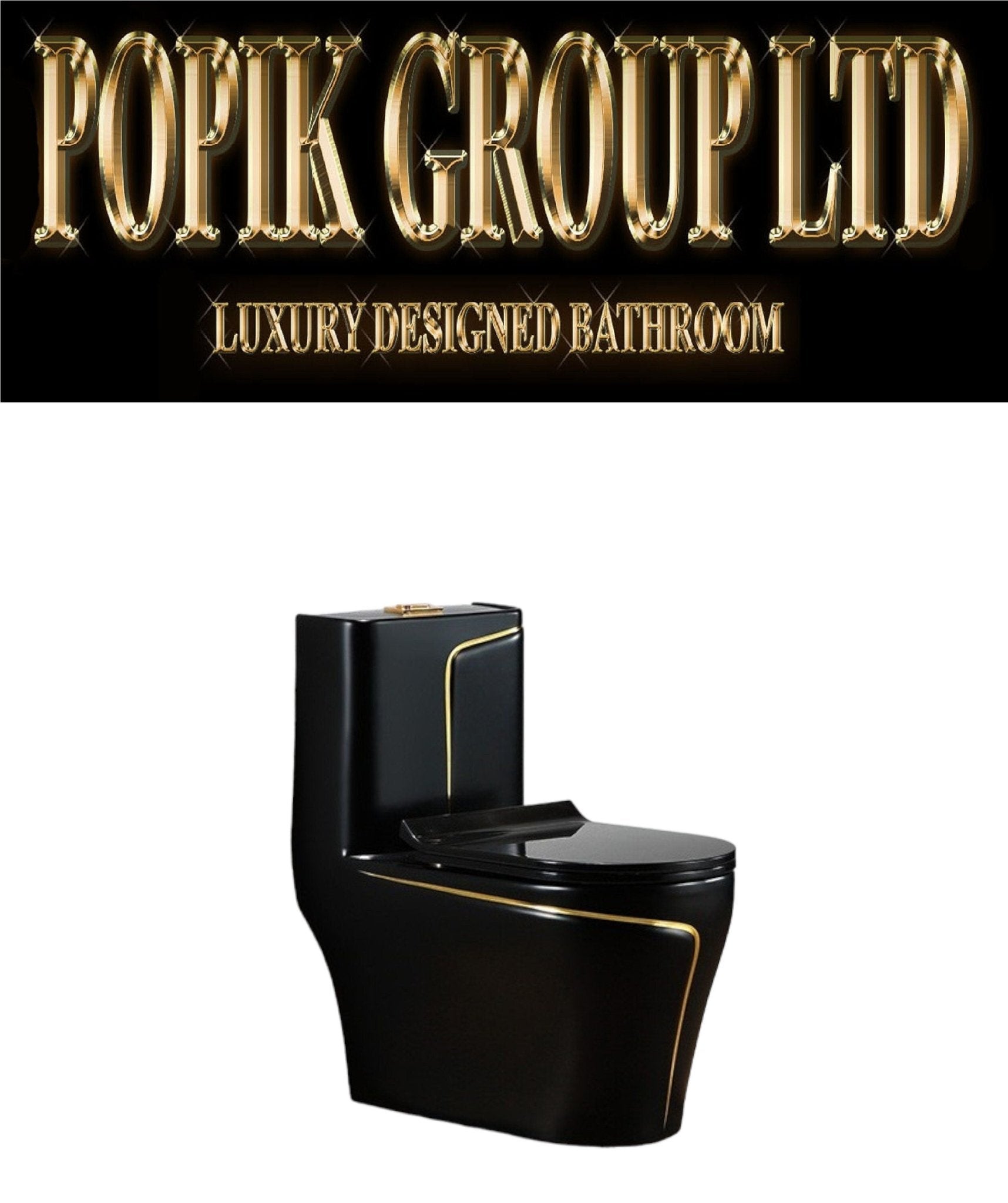 Luxury Black Toilet Gold Trim – Designer Dual Flush Bathroom Fixture - POPIKGROUP