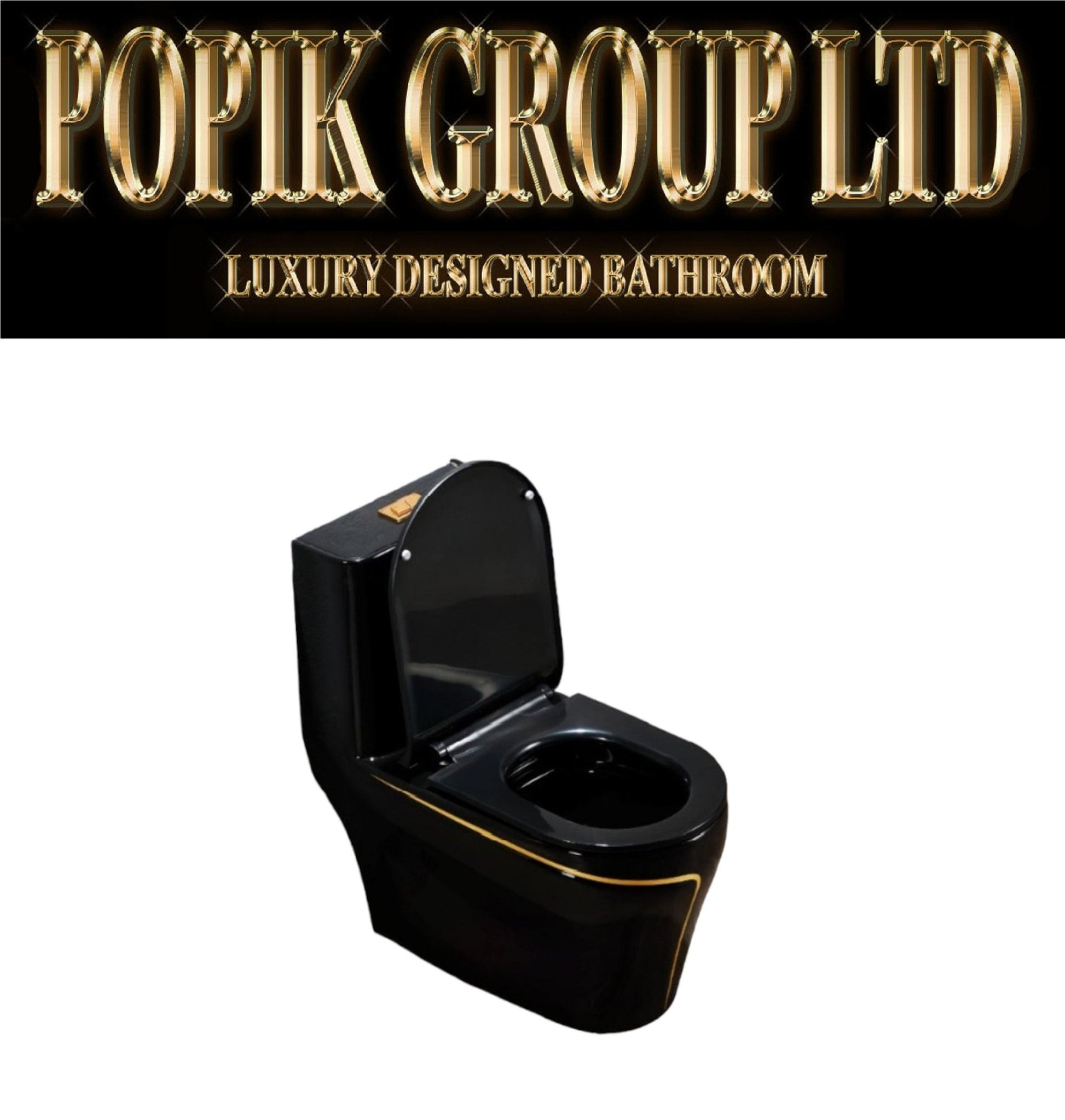 Luxury Black Toilet Gold Trim – Designer Dual Flush Bathroom Fixture - POPIKGROUP