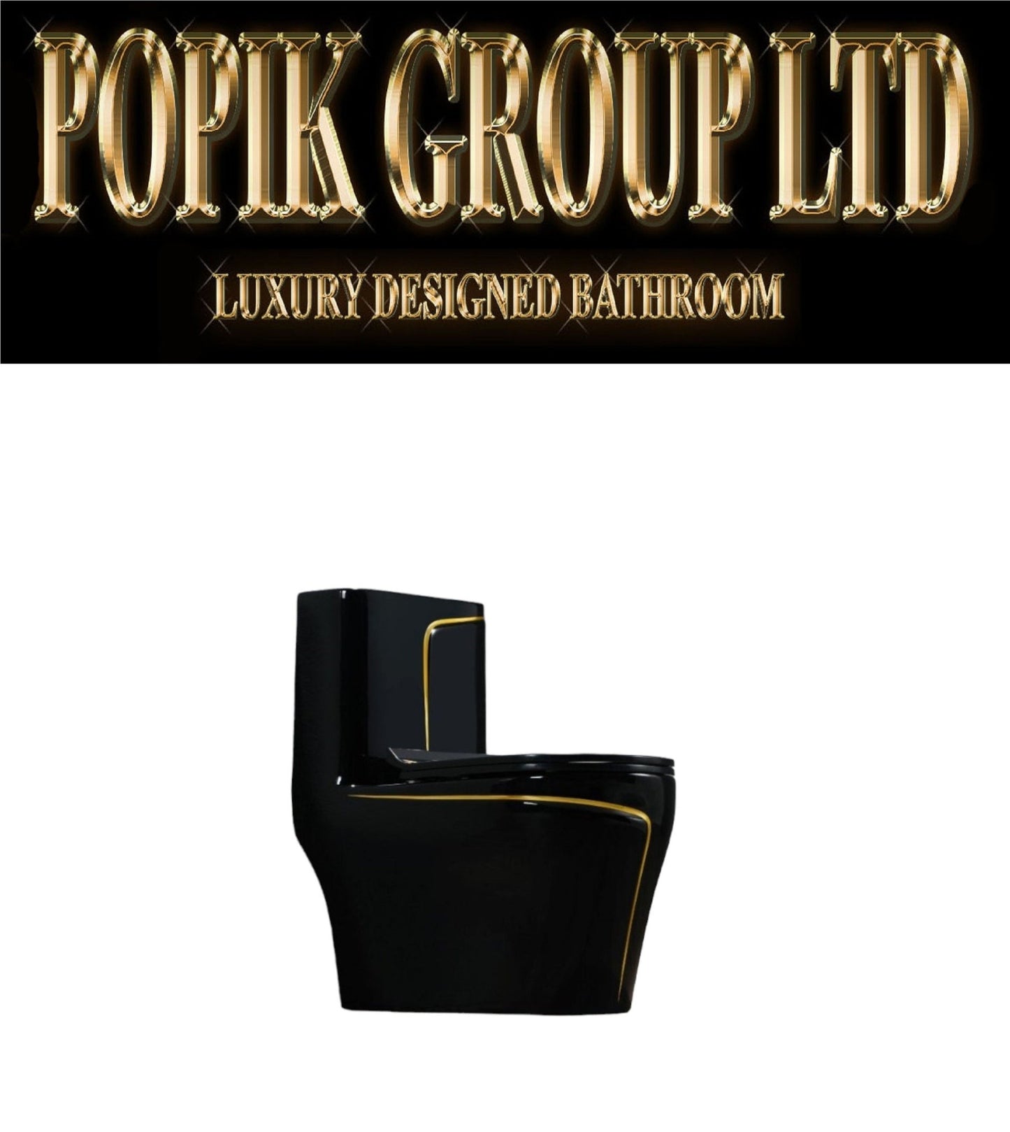 Luxury Black Toilet Gold Trim – Designer Dual Flush Bathroom Fixture - POPIKGROUP