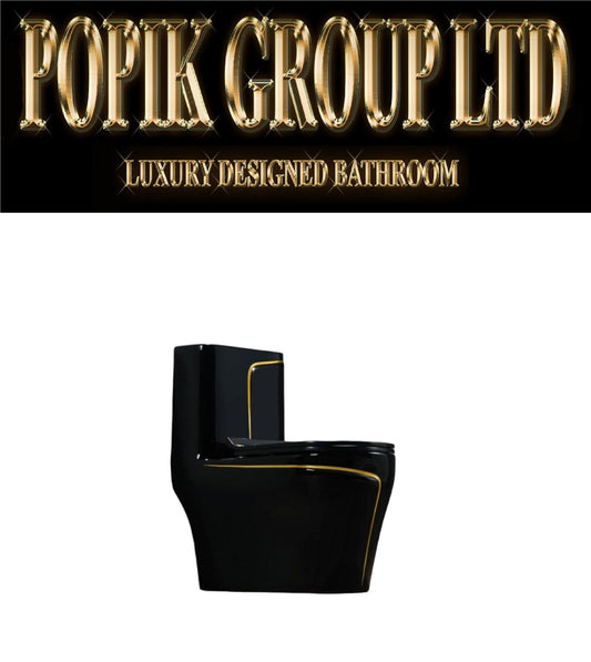 Luxury Black Toilet Gold Trim – Designer Dual Flush Bathroom Fixture - POPIKGROUP