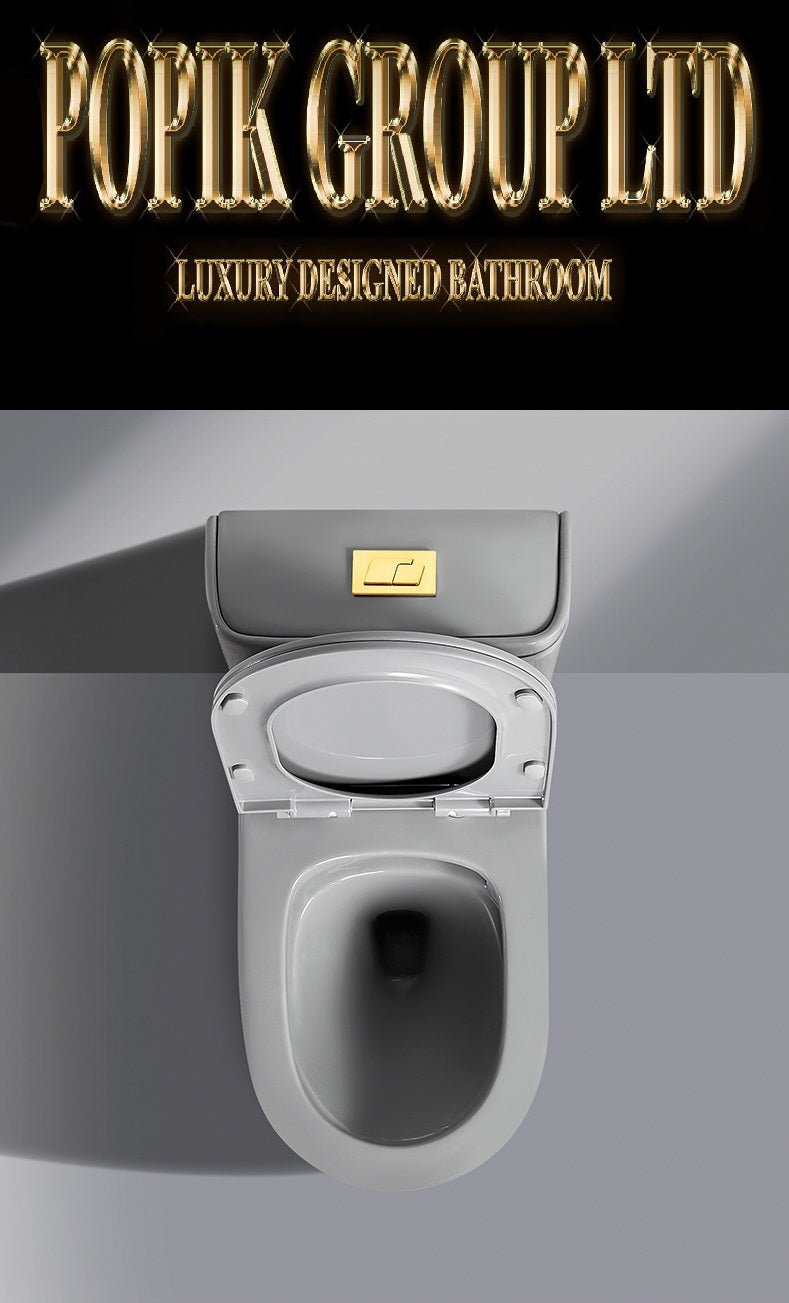 Luxury Grey and Gold Toilet — Designer One - Piece Bathroom Suite with Gold Trim - Toilet - POPIKGROUP