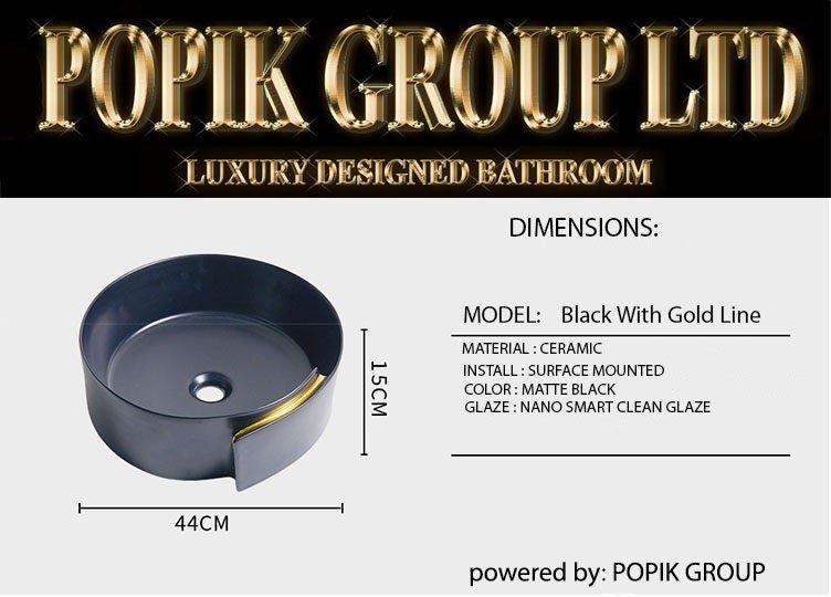 Luxury Matte Black Ceramic Vessel Sink: Round Bathroom Washbasin - POPIKGROUP