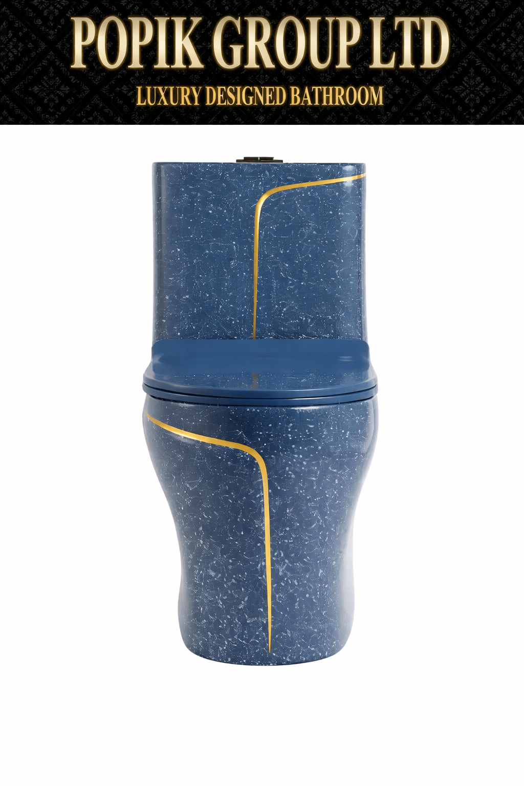 Luxury Navy Blue Glitter and Gold Toilet — Designer One - Piece Bathroom Suite with Gold Trim - Toilet - POPIKGROUP