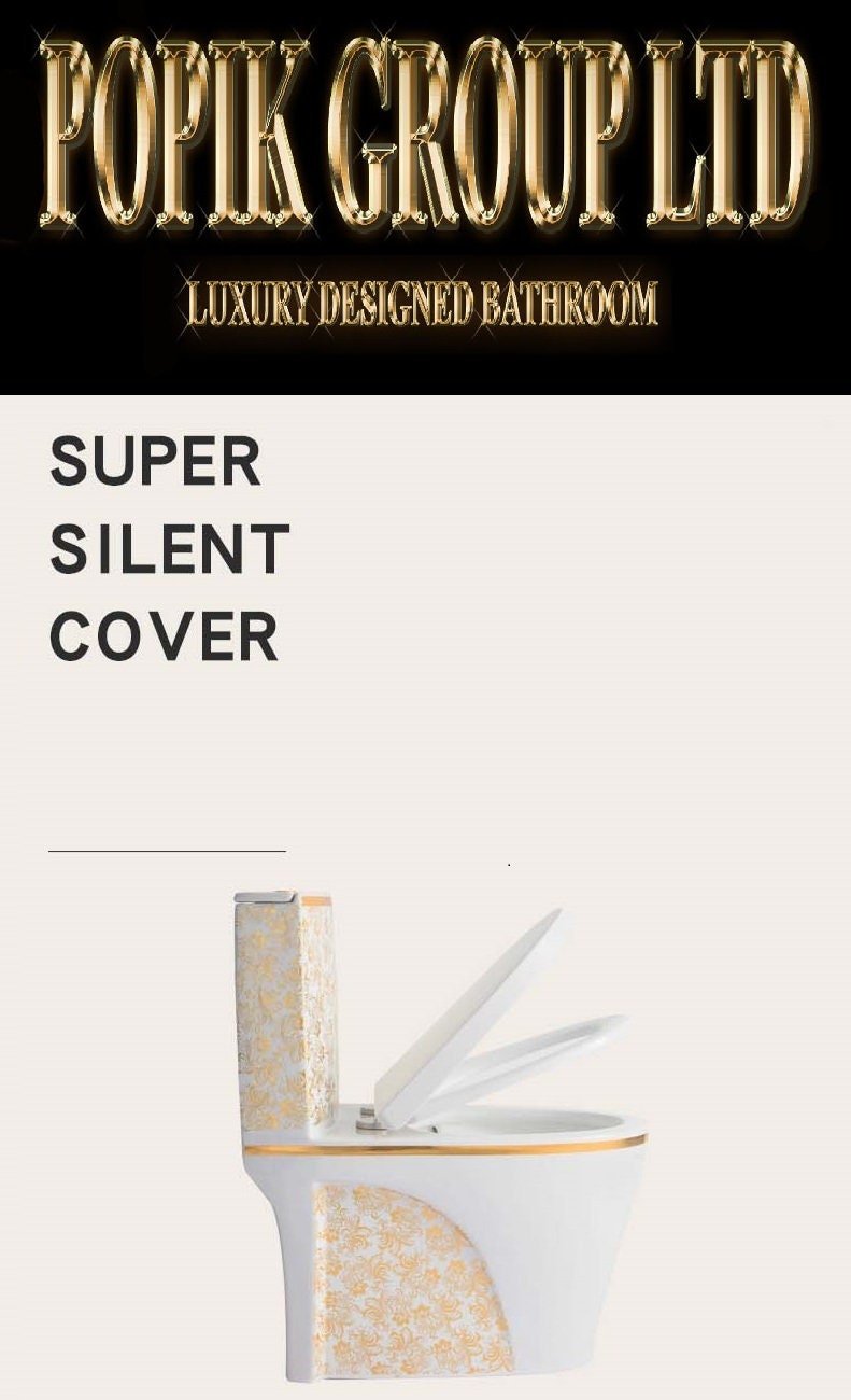 White Toilet with Gold Flowers: Luxury Ceramic Bathroom Decor - POPIKGROUP