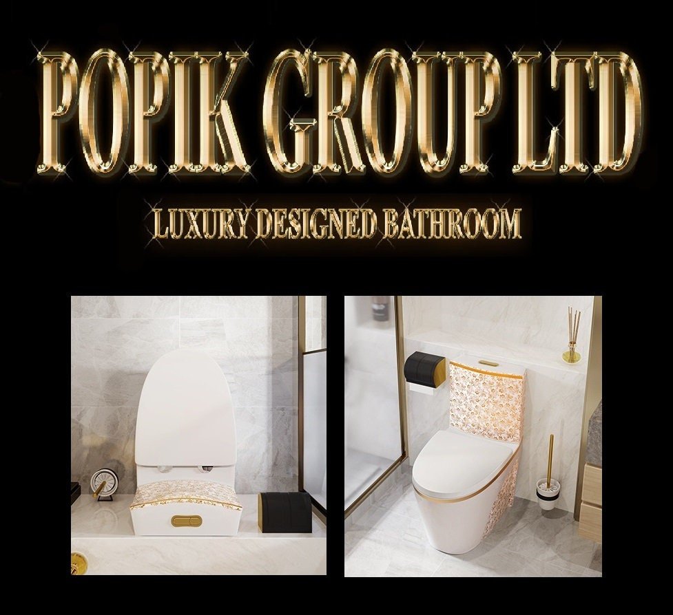 White Toilet with Gold Flowers: Luxury Ceramic Bathroom Decor - POPIKGROUP