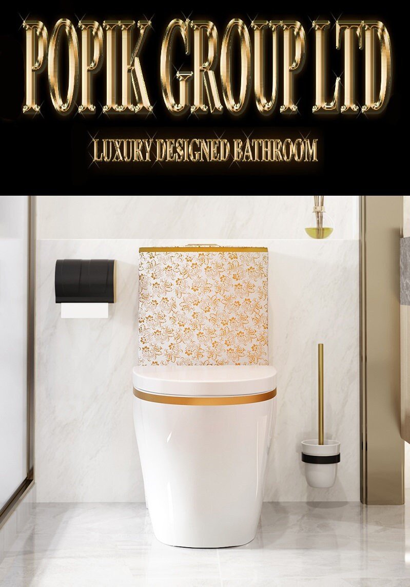 White Toilet with Gold Flowers: Luxury Ceramic Bathroom Decor - POPIKGROUP